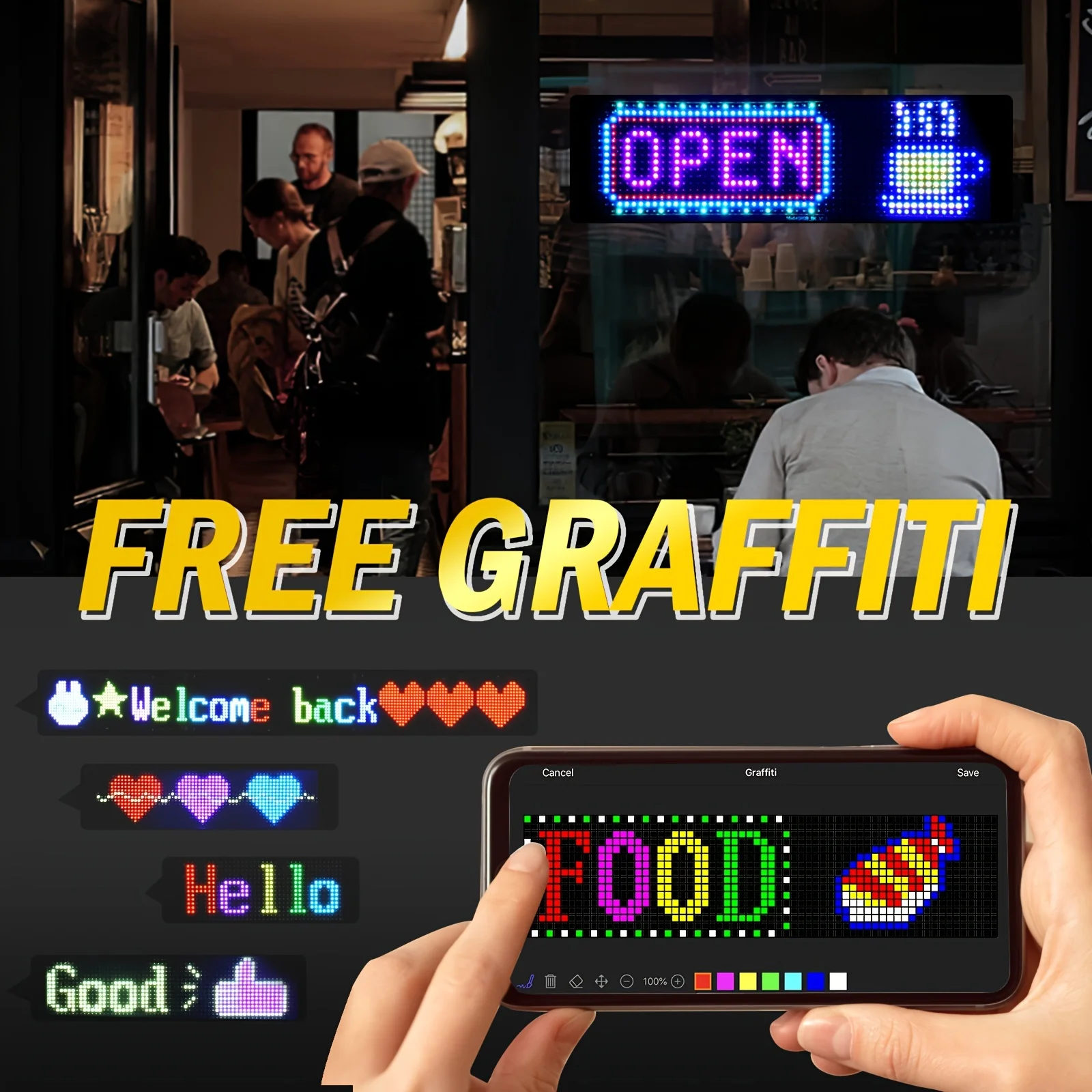 Гибкий светодиодный экран с беспроводной связью и USB — полноцветный, с управлением через приложение, идеально подходит для рекламы автомобиля и праздничных украшений