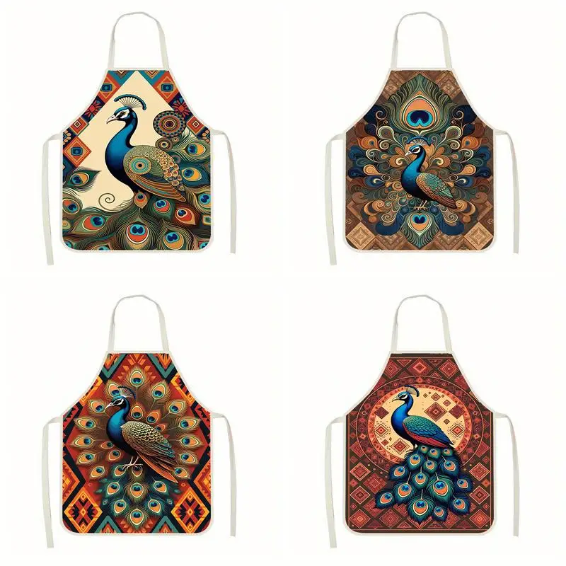 

Peacock Pattern Aprons Linen Apron, Suitable For Kitchen Cooking, Parent-Child Interaction, Painting And Other Scenarios