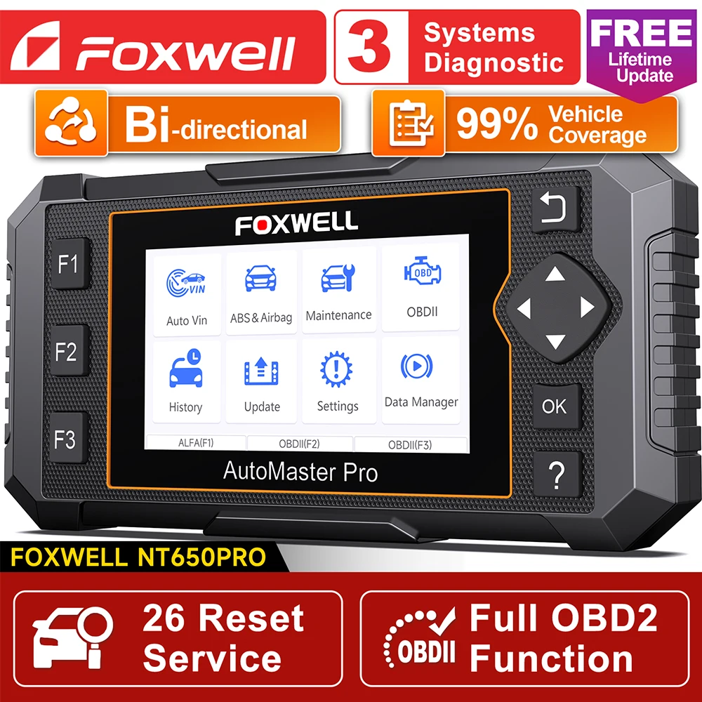 

Foxwell NT650 Pro OBD2 Scanner Diagnostic Tools ABS SRS Code Reader D-P-F TPMS BRT EPB OIL 25 Reset Car OBD2 Automotive Scanner