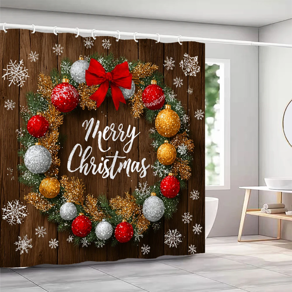 

Christmas Shower Curtain with Hooks Snow Christmas wreath Shower Curtain home for print Christmas decoration Curtain