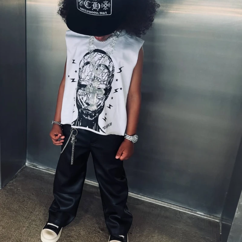 2025 جديد جولة الرقبة تانك القمم مانغا تانك القمم انمي ياباني الأعلى جولة الرقبة تي شيرت الأطفال تانك القمم