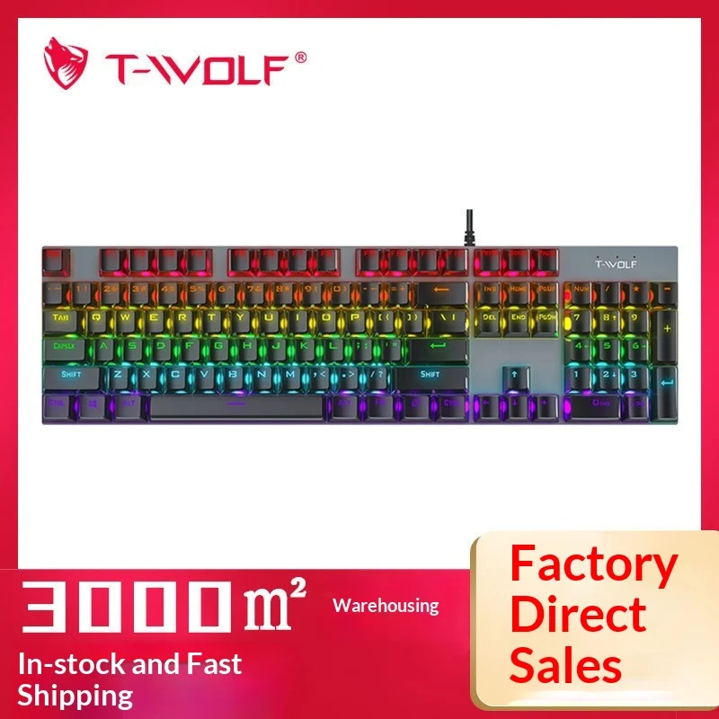 

Механическая игровая клавиатура T-Wolf T17, 104 клавиши, синие переключатели, RGB-подсветка, проводная, для киберспорта, ПК, настольных компьютеров и ноутбуков