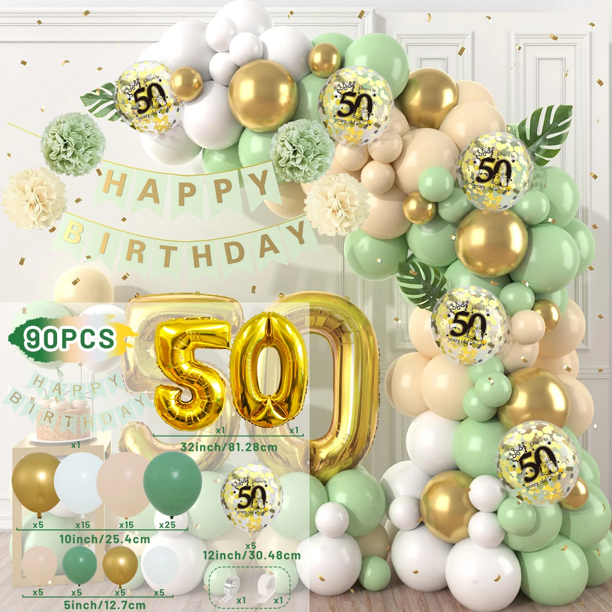 حكيم الأخضر بالون جارلاند قوس عدة النثار اللاتكس بالون سعيد 18 30 40 50 سنة عيد ميلاد الكبار الذكرى ديكور الحفلات #5