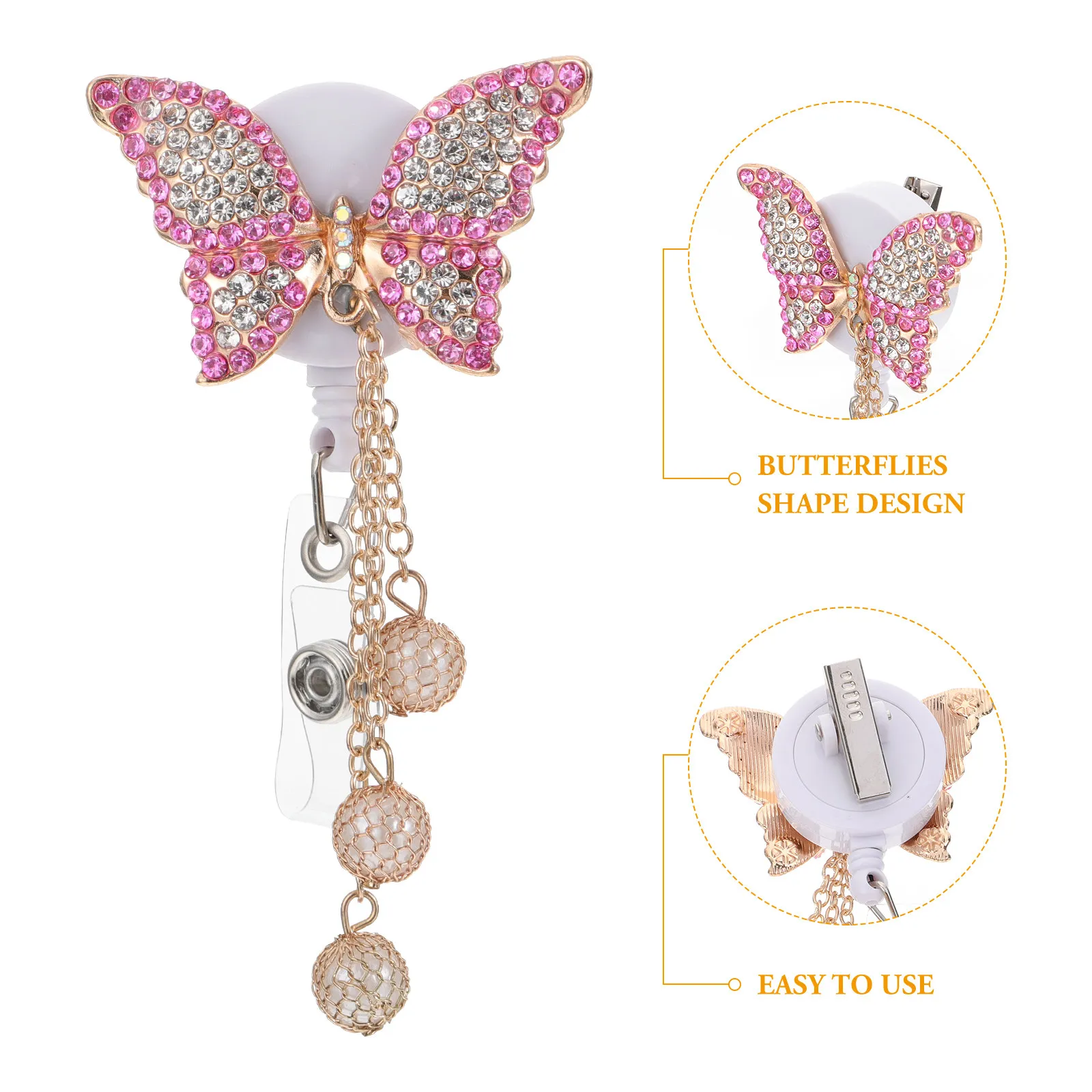 1Pcs Butterflies Badge Clip Compact Badge Holder for Nurses Office Id Cards Clip Telescopic Keychain Id Cards Holder
