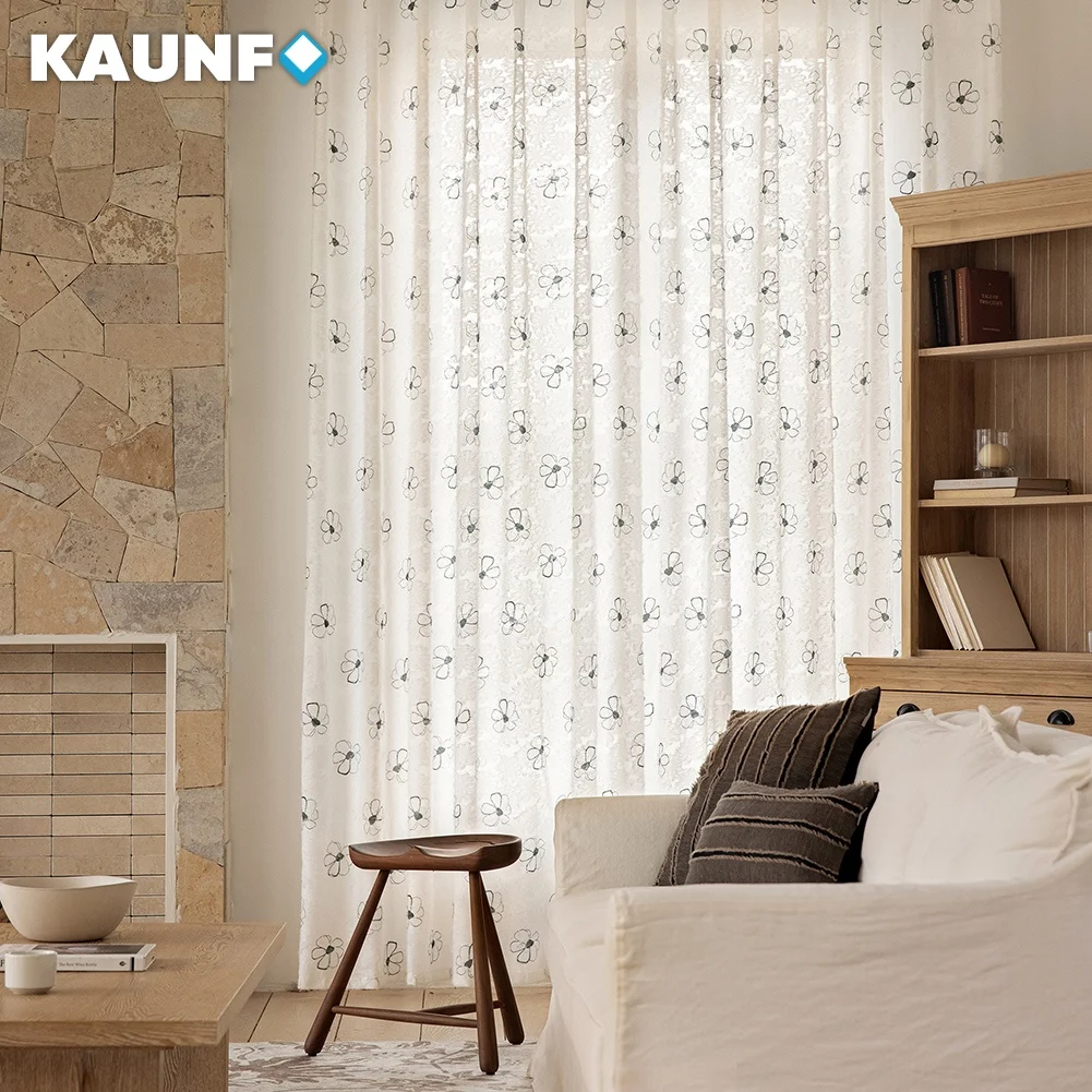 Floral Jacquard Sheer Curtain for Living Room Bedroom Flower Pattern Light Filtering Window Drapes Semi‑Transparent Home Decor