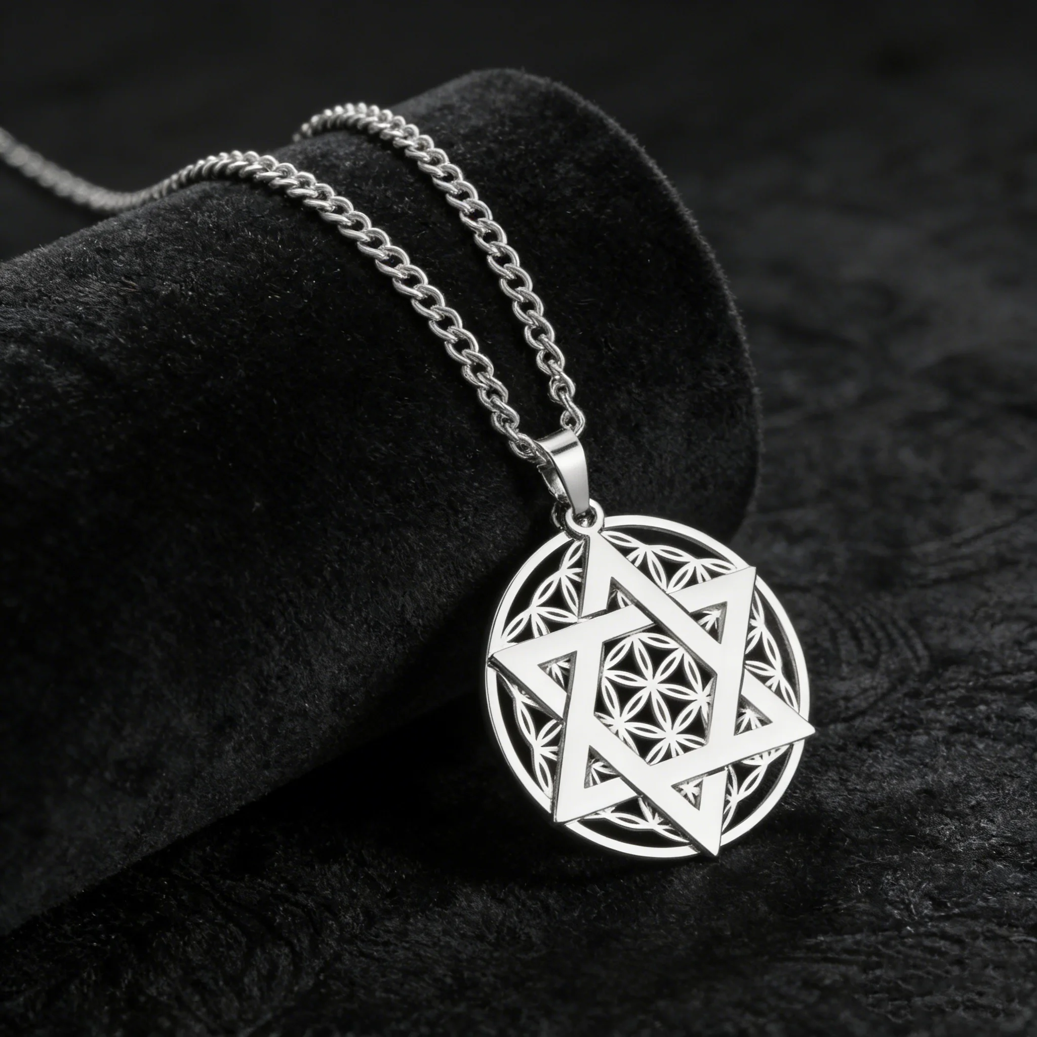 LIKGREAT Flower Of Life Necklace Spiritual Star of David Charm Stainless Steel  Six-pointed Star Jewish Jewelry Amulet Gift