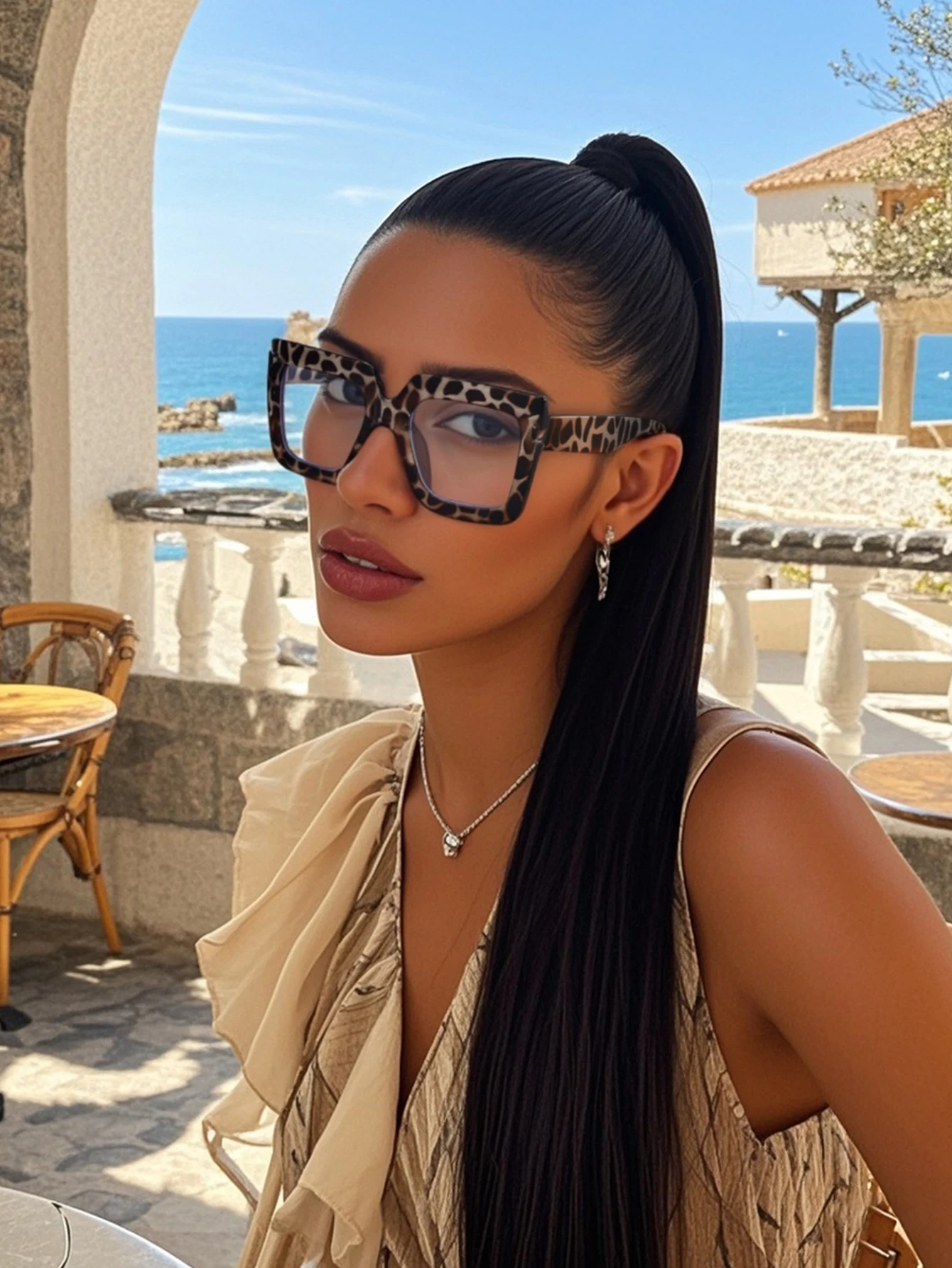 1 Stück Damen-Brille mit übergroßem quadratischem Rahmen, klare Linse, nicht verschreibungspflichtige Brille, geeignet für den täglichen Gebrauch, Lesebrille