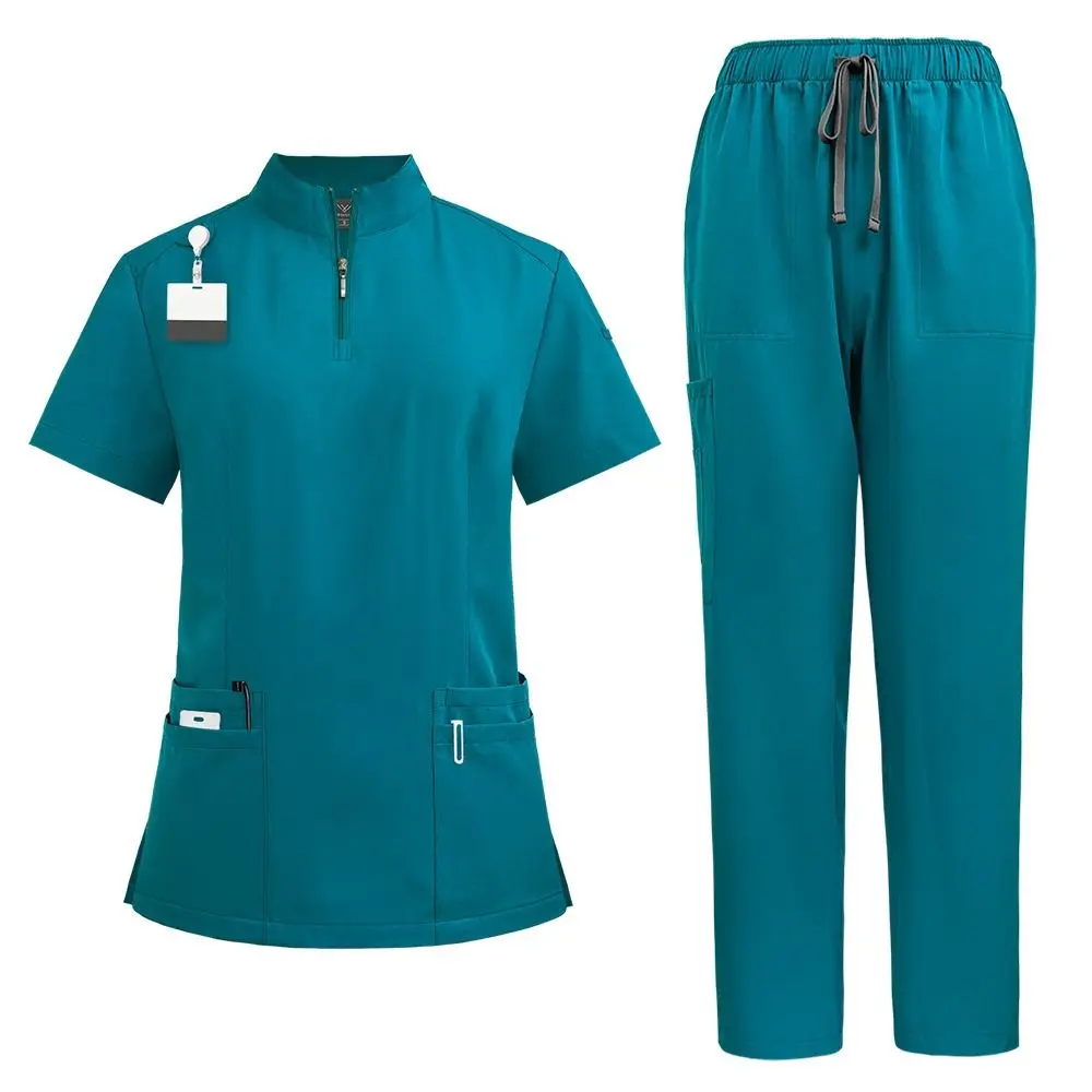 Quick-Drying Unisex Scrub Suit Shirt+Pants T-Shirt Clinical Uniform Classic with Pockets Woman Pharmacy Workwear Pet Hospital