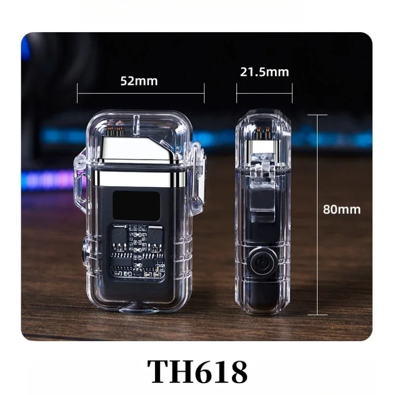 Waterproof And Windproof USB Rechargeable Dual Arc Plasma Pulse Lighter Flameless Battery Display Electric Lighter High-End Gift