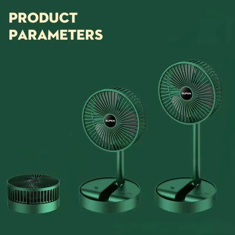 Folding Portable Telescopic Stand Fan 6 Inch USB with Rechargeable Battery 3 Speeds Super Quiet Adjustable Height