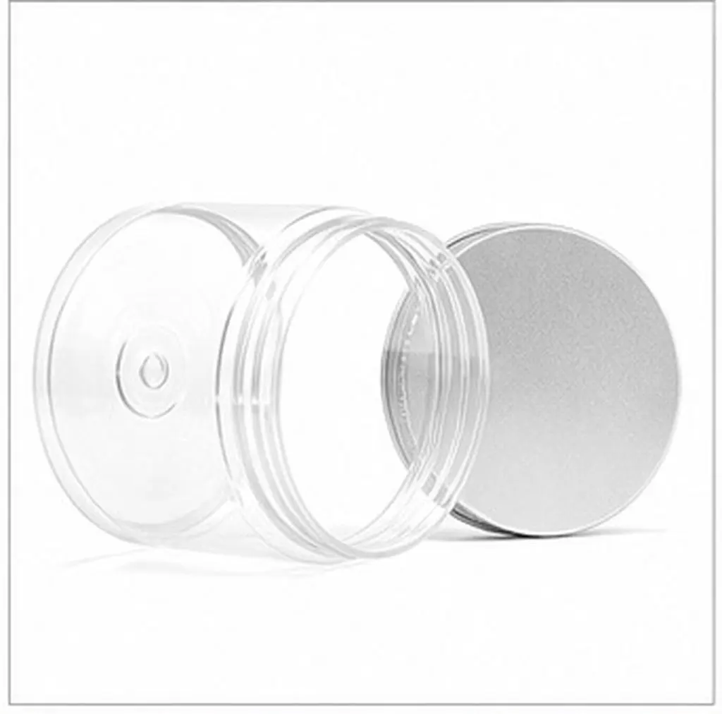 4Pcs Clear Plastic Jars Silver Aluminum Lid Mini Wide Mouth Containers Cylinder Food Storage Canisters Kitchen Candy Dry Food
