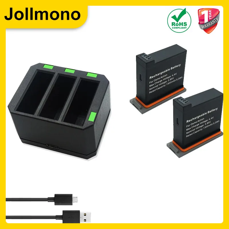 1300mAh  Batteries for DJI Osmo Action Camera Battery Channel USB Charger bateria For DJI Osmo Action Camera Accessories