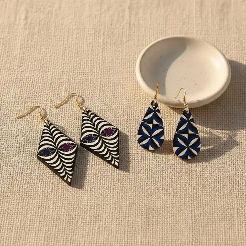 Fashion 3D Color Contrast Earrings Geometric Patch Color Bohemia Ethnic Vintage Style Acrylic Ear Rings Gift