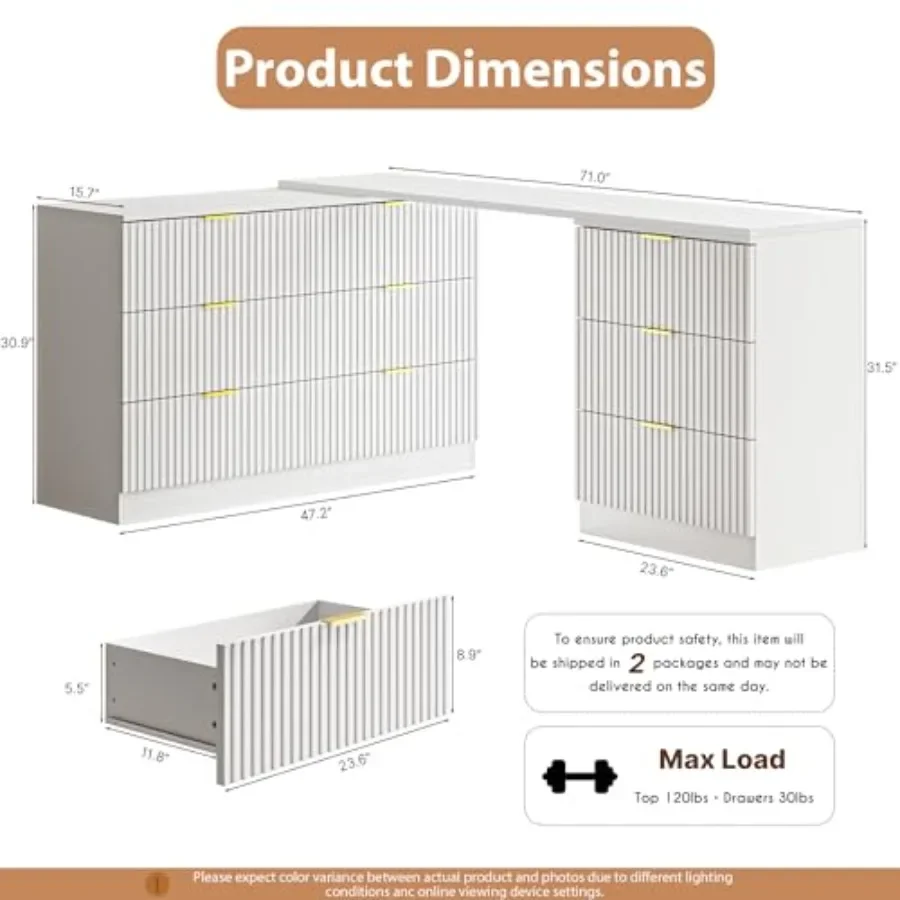 L-Shaped Rotatable 9 Drawer Dresser for Bedroom, 71