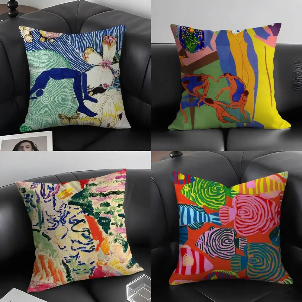 

H-Henri M-Matisse Painting Pillow Case Home Dorm Chair Back Short Plush Double-sided Printing Office Nap Time Cushion Cover