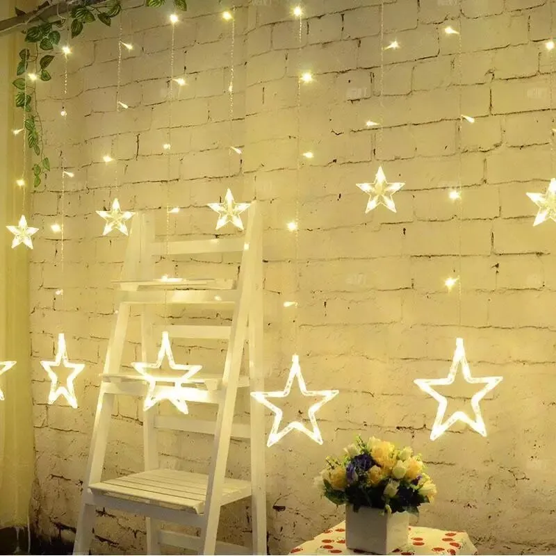 Star LED Curtain String Lighting Strip 2.5M Christmas LED Lights AC 220V Romantic Fairy Holiday Wedding Garland Party Decoration