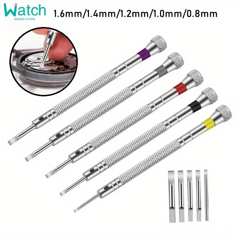 5pcs/set 0.8-1.6mm Steel Screwdriver for Watch Repairing Portable Watch Tools Band Removal with Mini Link Pins Watchmaker Tools