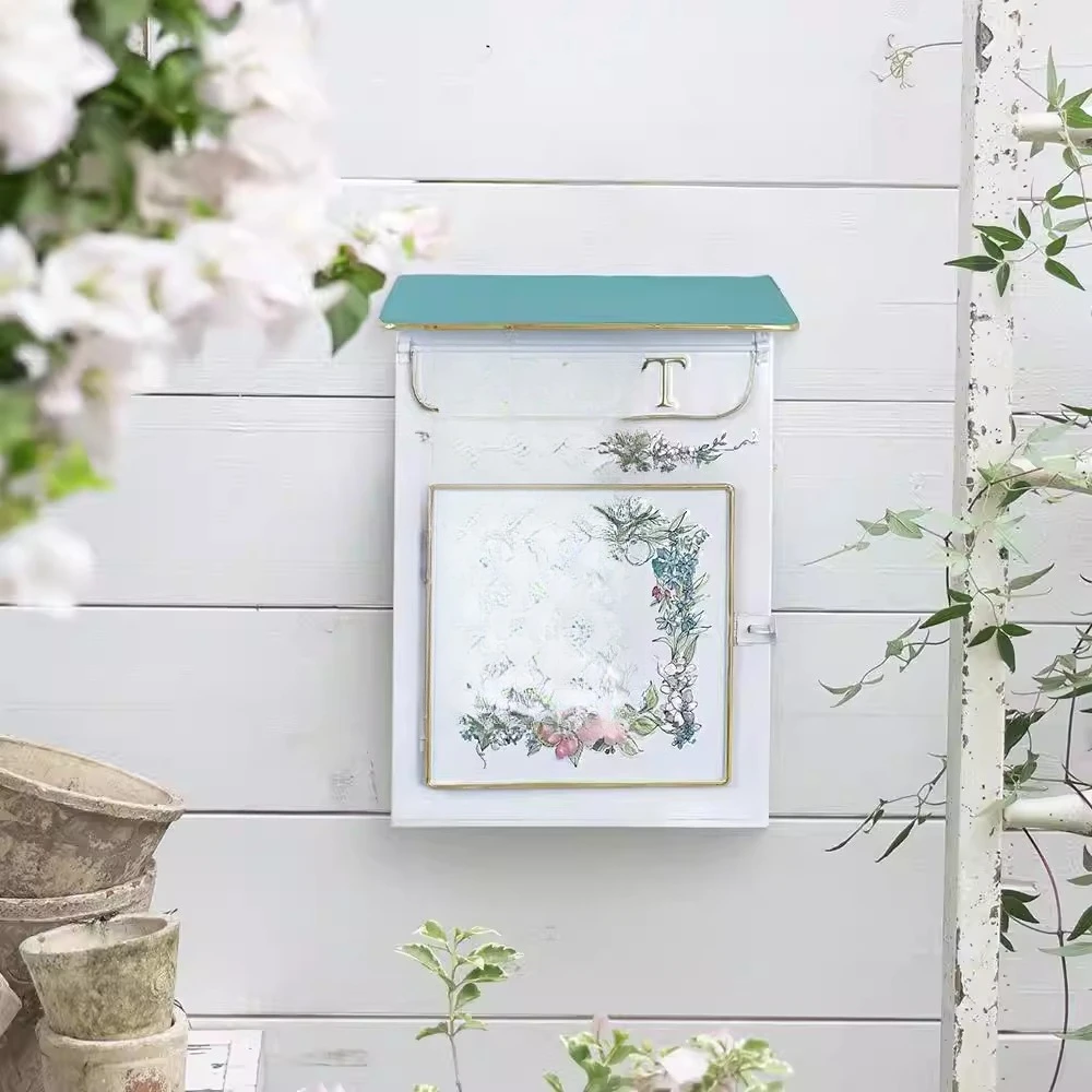 Wind wrought iron outdoor mailbox, three-dimensional relief delivery box, wall-mounted decorative mailbox