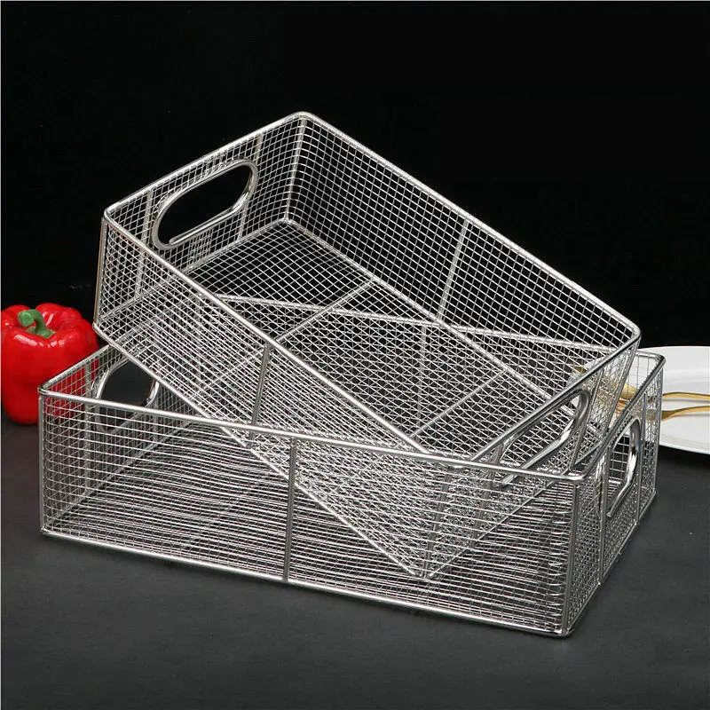 

Food Grade Stainless Steel 304 Kitchen Sink Drain Basket Rack Storage Fruit Vegetable Drainer Meat Frying Basket with Handle
