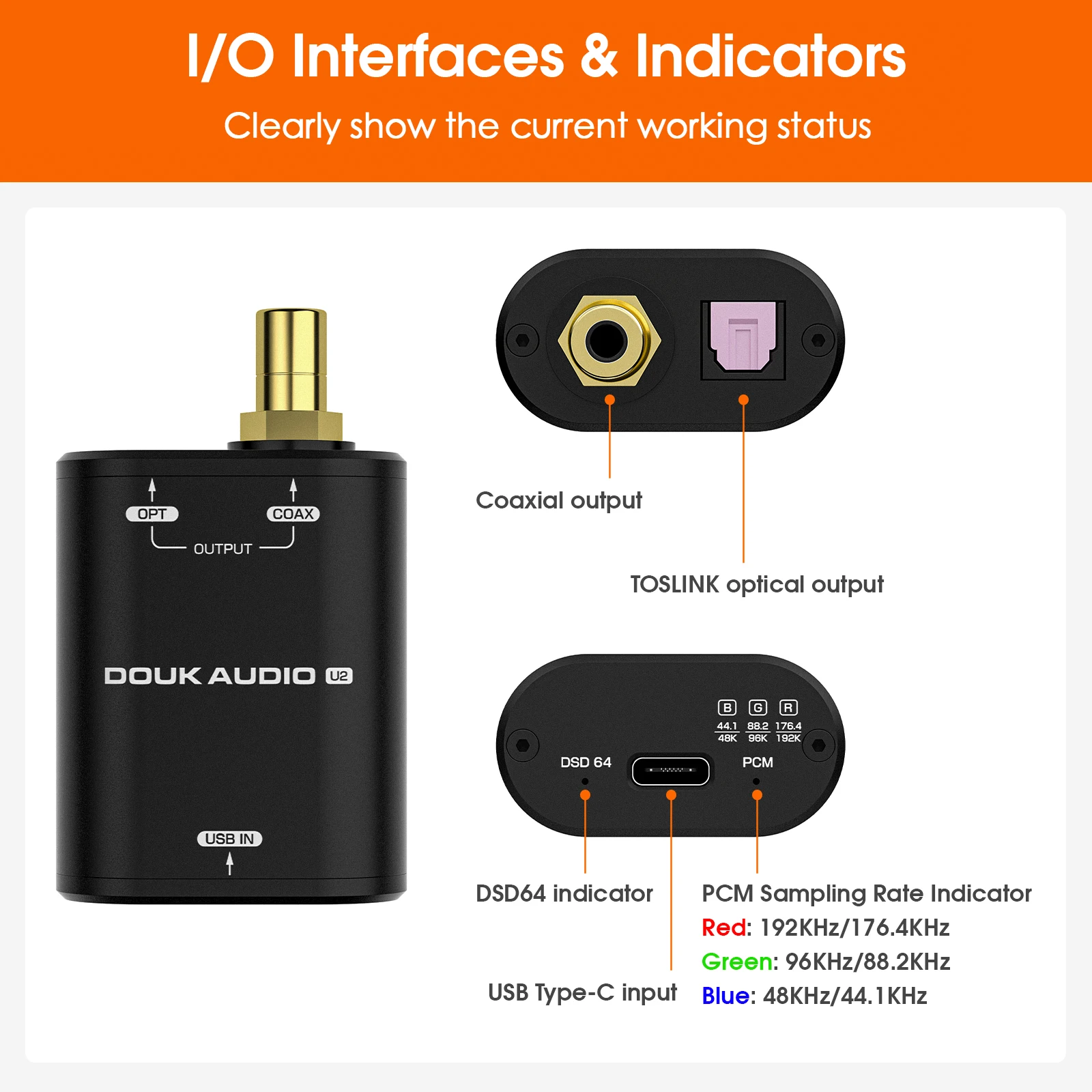 Douk Audio U2 XU316 Mini Digital Audio Interface USB zu Koaxial/Optisch SPDIF Adapter DSD für Telefon/PC – Detail 2