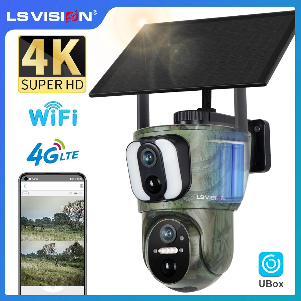 LS VISION 8MP Dual Screen Solar Security Camera Outdoor 4K 4G/WiFi PTZ Dual PIR Detection 2-Way Talk Waterproof Wildlife Cameras