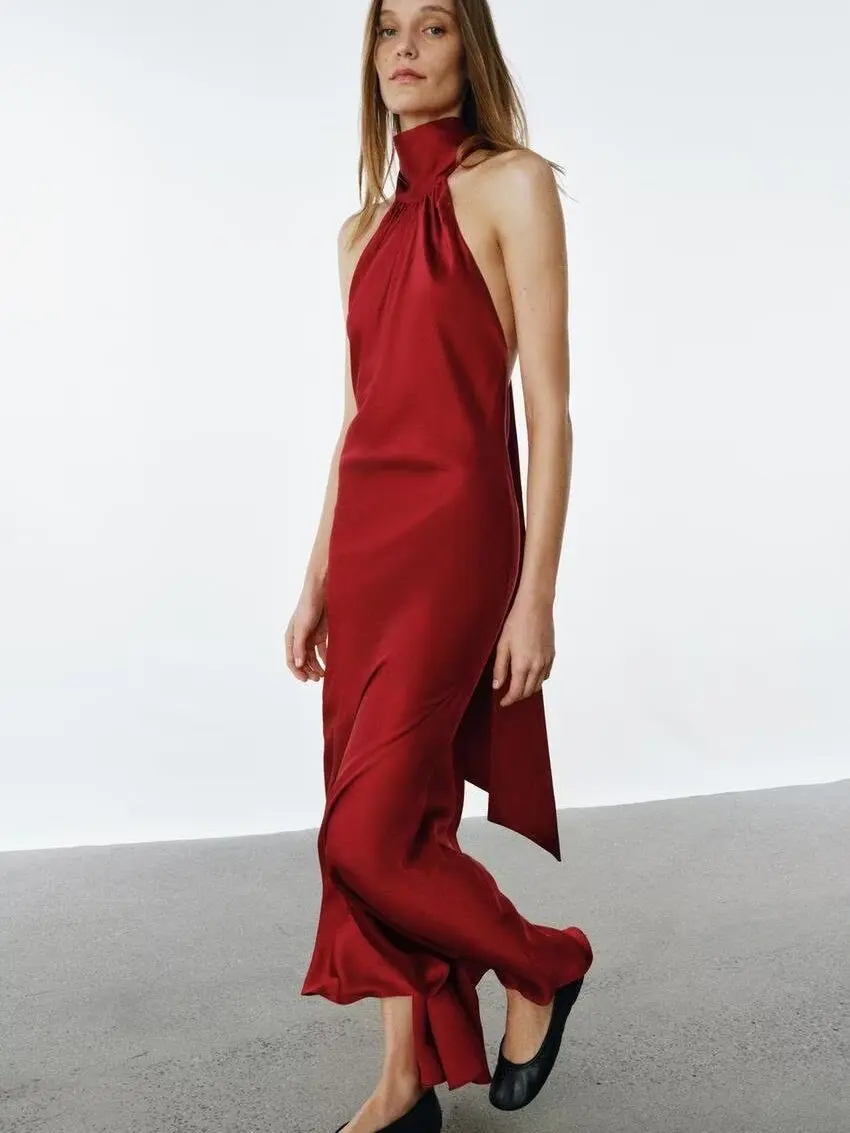 

Spring New Arrival Women's Sexy Backless Silk Satin Feel Collarless Dress 2067934 800 Trendy Ethnic Style Stage Costume