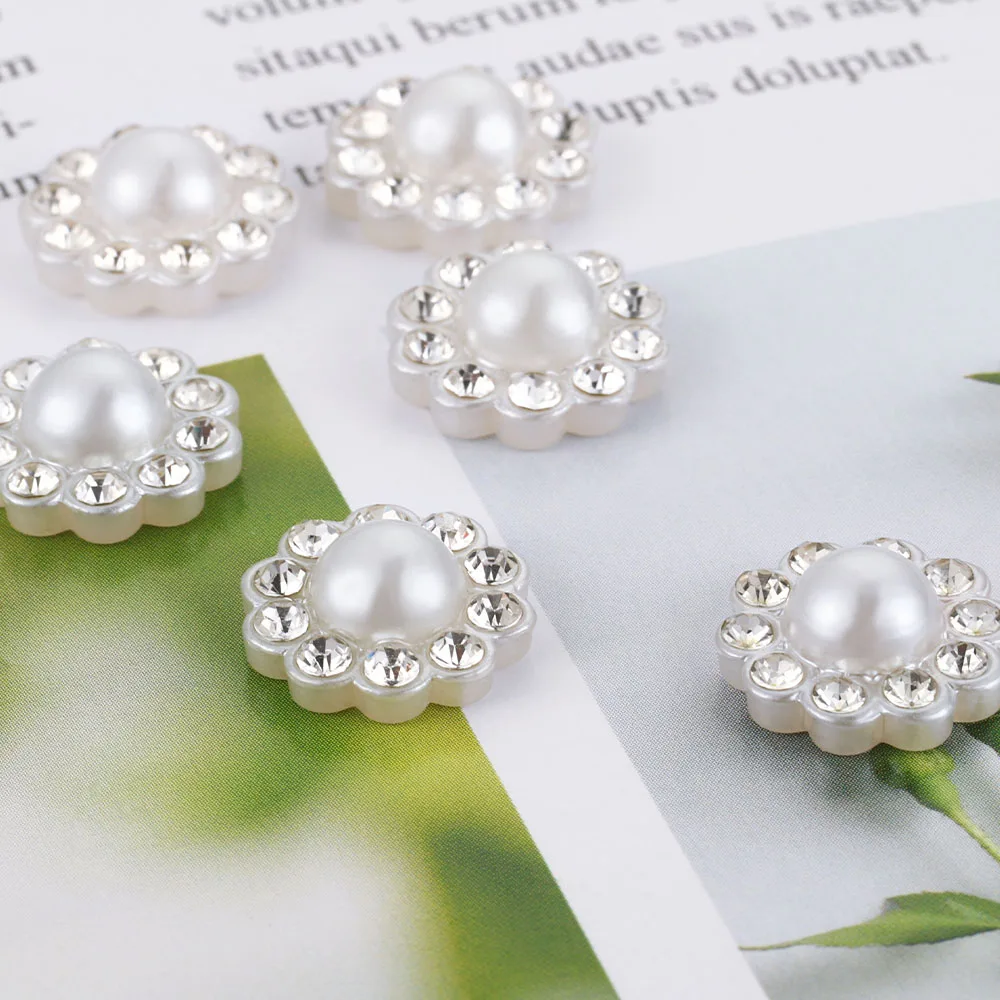 50pcs White Flat Imitation Pearl Resin Pearl Flower Patches With Round Bases for DIY Hair Accessories Brooches Jewelry Making view 2