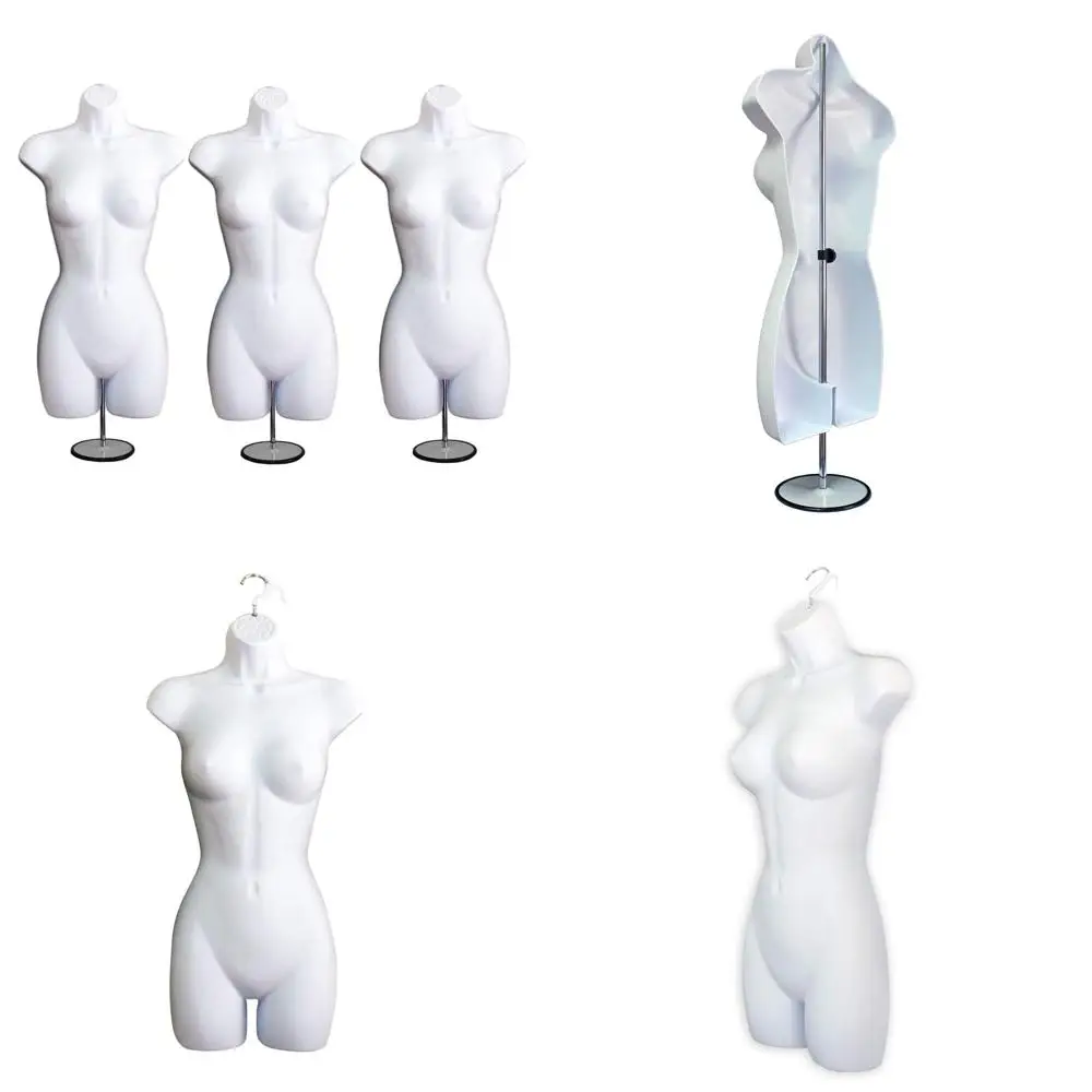 

Комплект женских манекенов размера S-M, белые, с полой спинкой, металлической подставкой и крючком для подвешивания