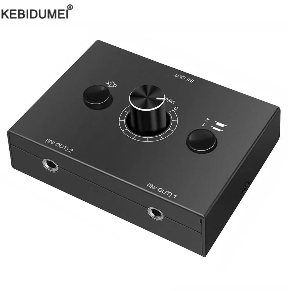 3.5mm Stereo Audio Switcher Bi-Directional Stereo 2Way Audio Switch Splitter Box 2 In 1 Out /1 In 2 Out Adapter With Mute Button