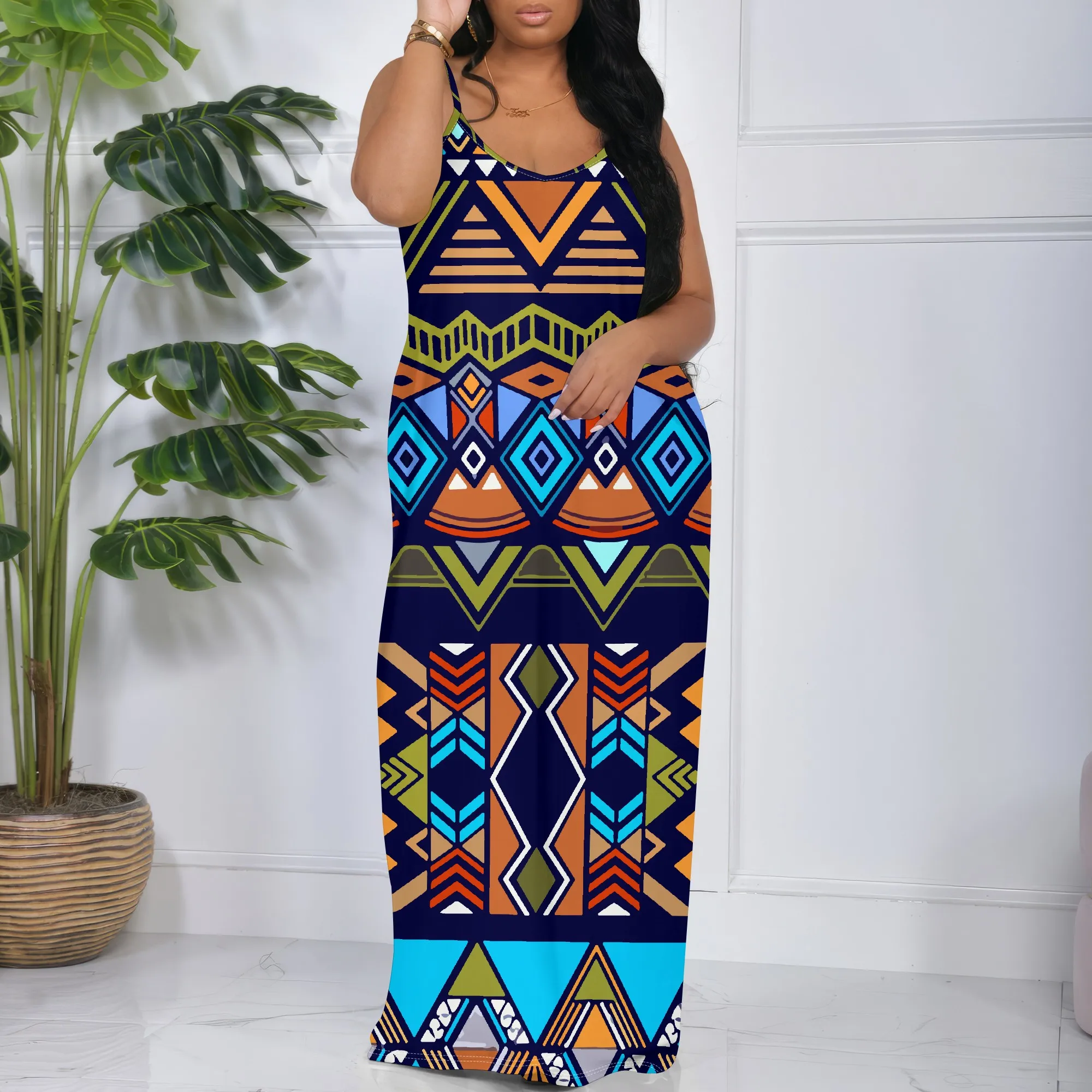 

Womens Sexy Casual Dresses for Curvy Women 3D Printed halterneck dress Short Sleeve Loose Maxi Dress