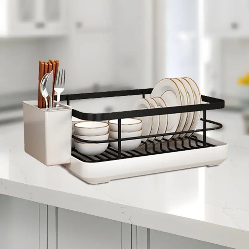 Dish Drying Rack Utensil Drainer With Utensil Holder Dish Organizer Drying Dish Rack With Drip Tray For Bowls And Plates