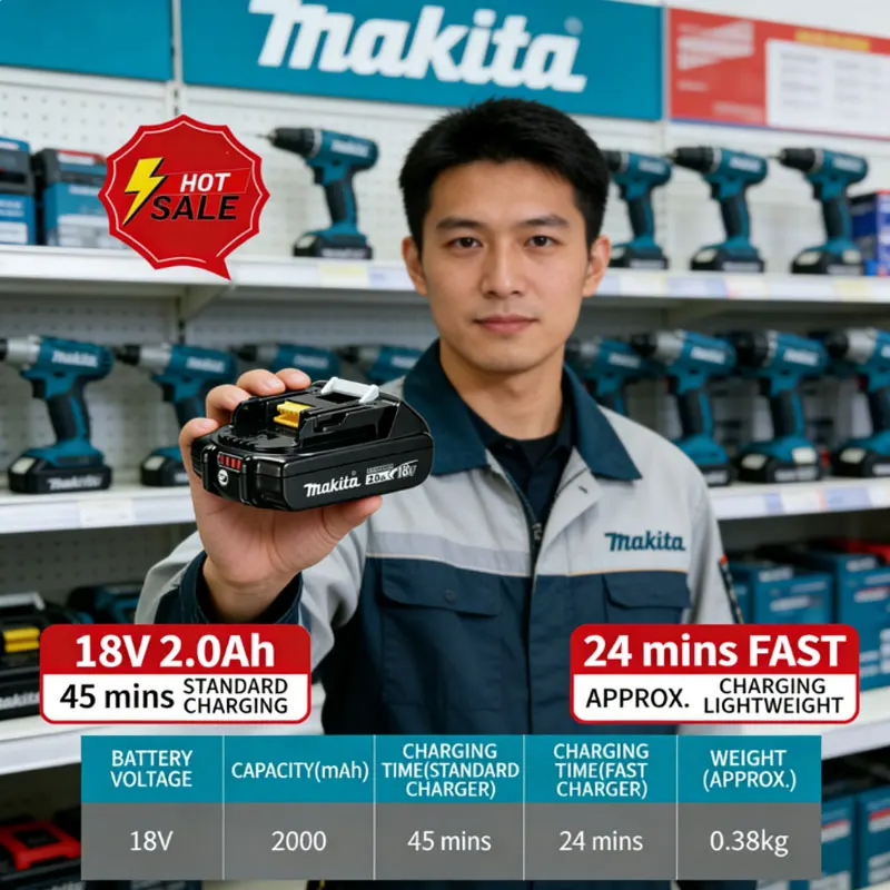 2Ah 100 % Original-Makita-18-V-2,0-Ah-Akku, für Makita BL1820 BL1820B, BL1830, BL1840B, BL1850 BL1860B Elektrowerkzeug-Akku