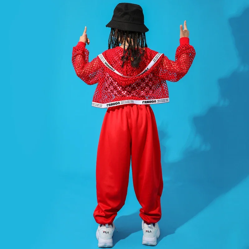 Nuevo traje de actuación para niños, ropa de escenario, traje de baile de Hip Hop rojo, Ropa de baile de Jazz, chaleco para niñas