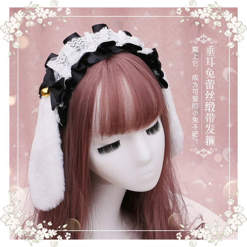 Lolita hoofdband pluche konijn konijnenoren haar hoepel meisje Halloween kostuum cosplay partij hoofdtooi zoete strik haaraccessoires