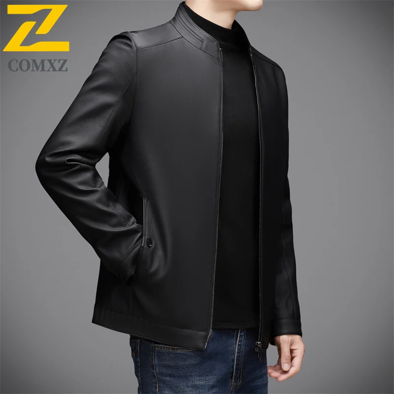 Luxury Mens Leather Coat 2025 Autumn Business Leisure Style Stand Collar Jacket Office Appropriate Sophisticated Outer Garment