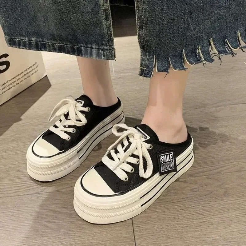 2024 Summer New Thick Slippers Fashion Casual Women Sandals Canvas Bottom Heightening Shoes Female Indoor Women Low Sneakers