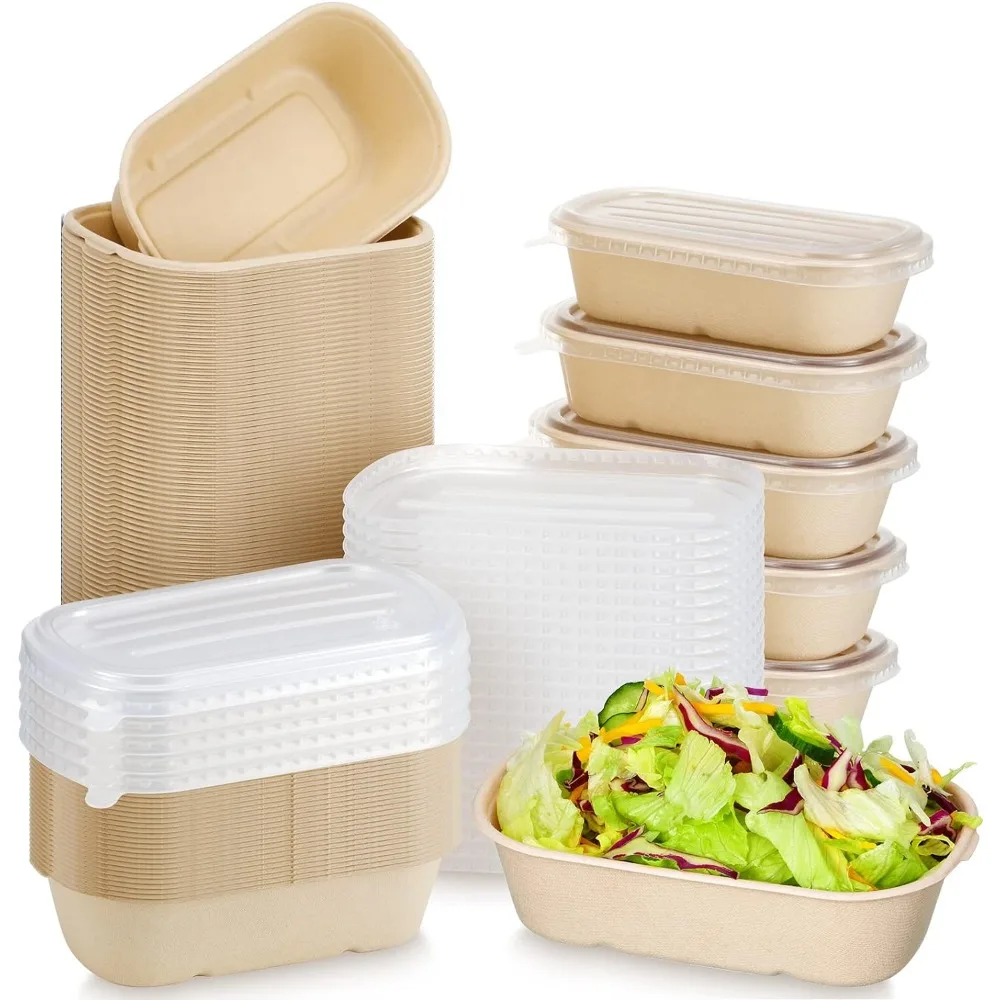 100 Sets Disposable Food Containers with Lids Disposable Paper Bowls Soup Lunch Serving Bowls Disposable Food Prep Paper Bowls