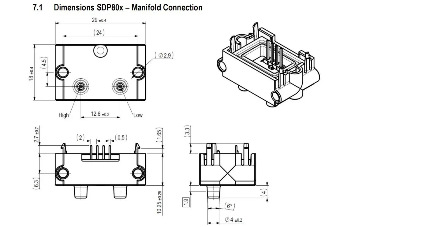 SDP800 SDP800-500PA Sensirion low pressure 125 Pa or 500 Pa differential pressure sensor