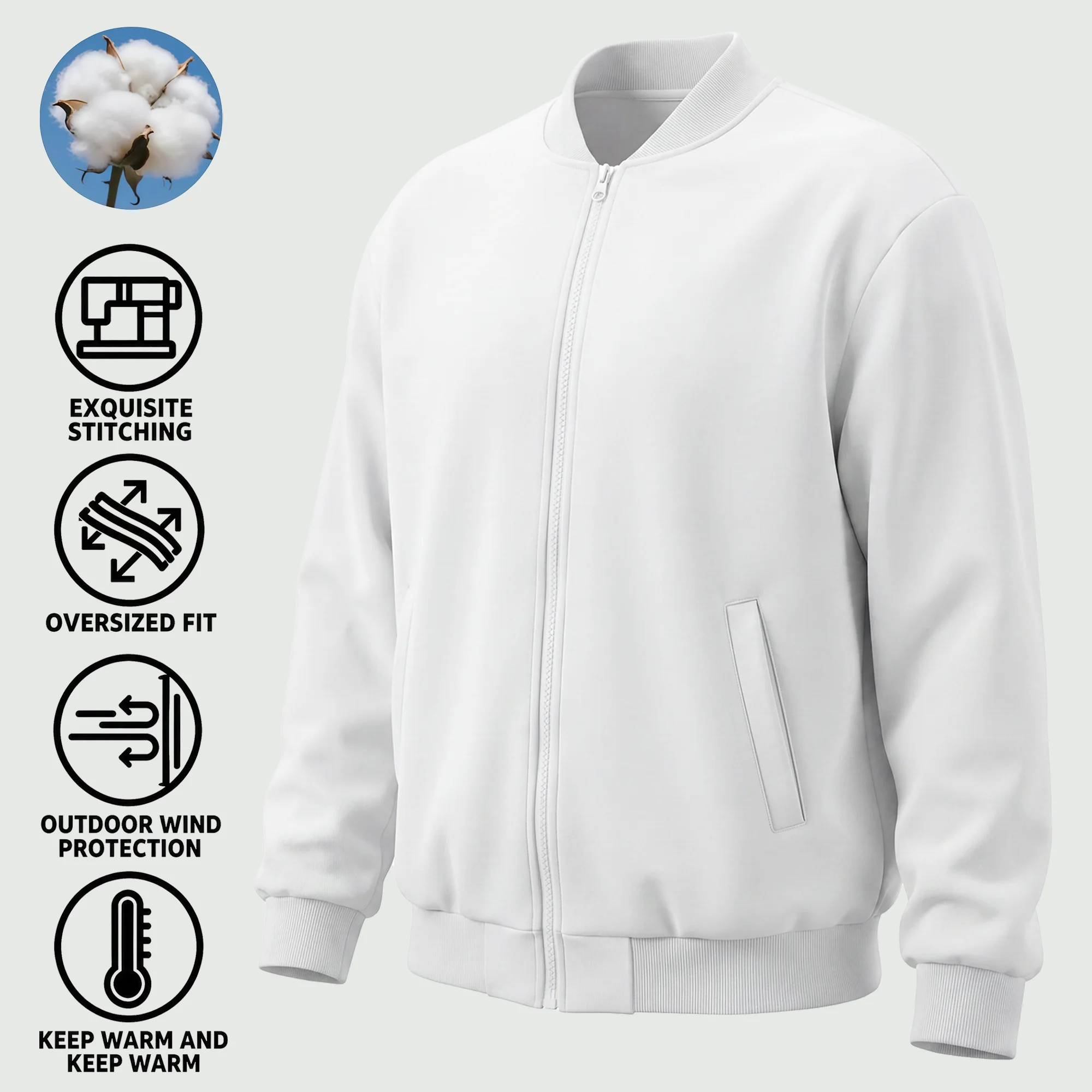 Men's Solid Color Bomber Collar Zip Up Jacket, Full Zipper Placket, Ribbed Collar, Cuffs & Hem, Side Insert Pockets, Soft Skin-friendly Fabric, Multiple Colors, Casual Coat for Fitness Running Daily Wear