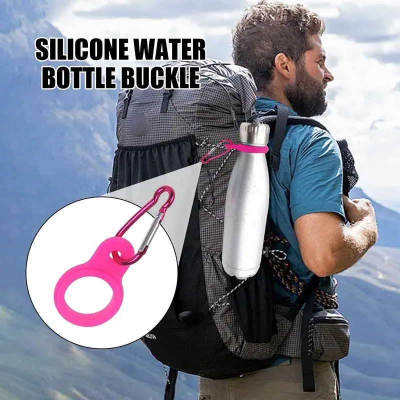 

Water Bottle Ring Holder Silicone Water Bottle Clip Carabiner Hands-Free Lightweight Backpack Accessory For Outdoor Activities