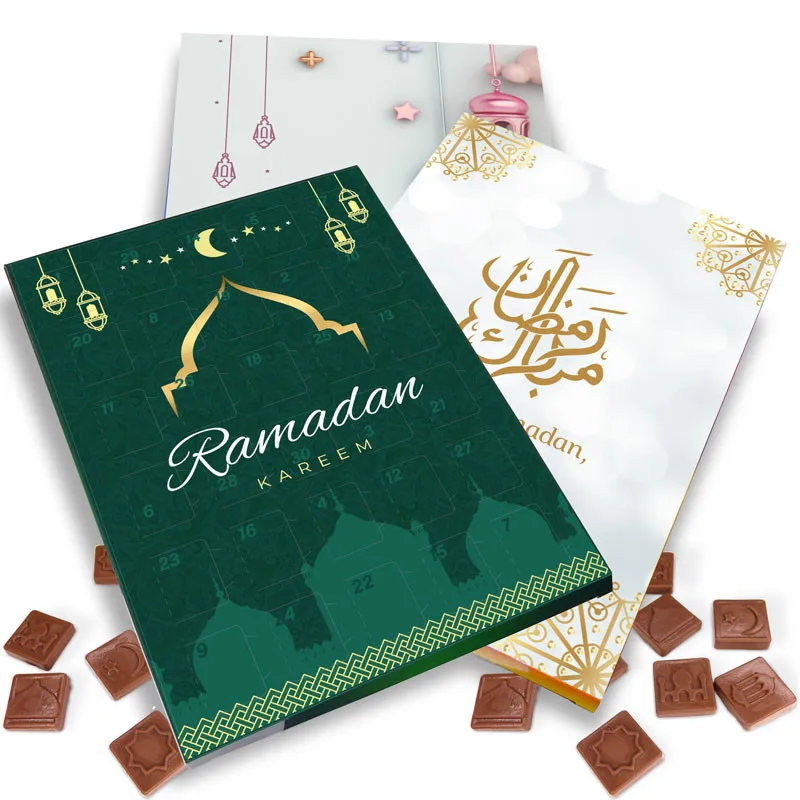 

Customization.Low Moq Wholesale Printed logo Price Custom Ramadan Gift Box with Tray for Chocolate Advent Calendar