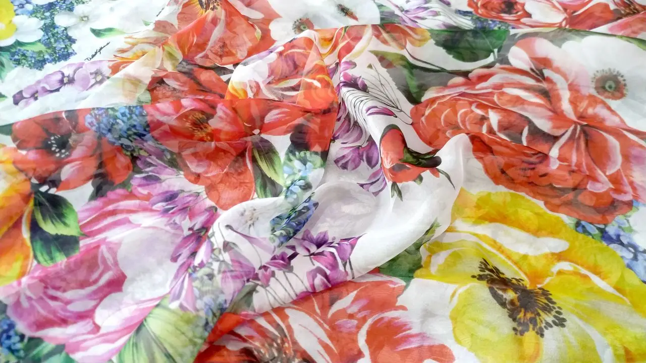 Width Fashion Hydrangea/Peony/Rose Flower Printed Thin Real silk Chiffon Fabric For Woman Dress Blouse Pants DIY Cloth Material