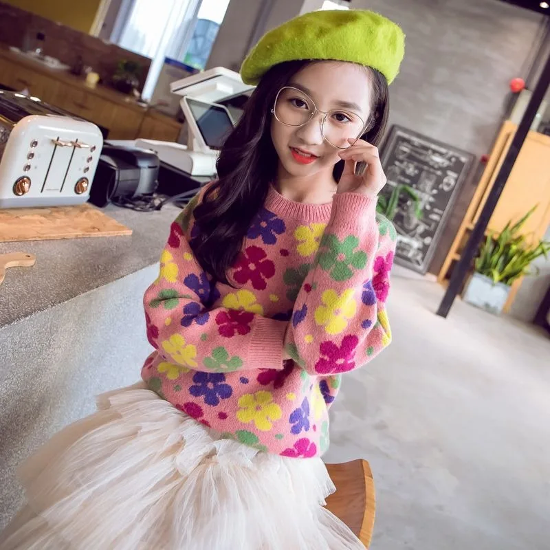 Stylish Tween Girl's Knit Sweater Spring/Fall Layering Outfit | Cotton Crewneck Hoodless Design for Outdoor Vibrant Colors