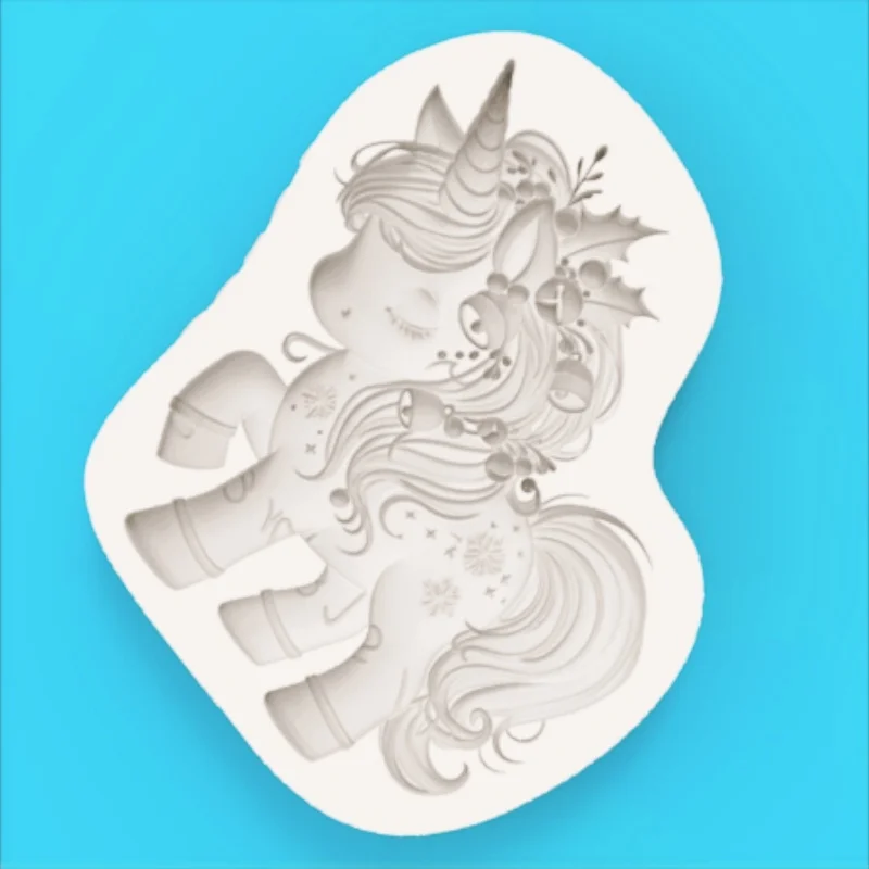 Christmas Unicorn Pony Silicone Mold, Bell and Snowflake Decoration Design, Holiday Dessert Fondant Chocolate Making Silicone Mold - view 4