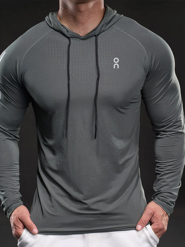 Camiseta con Capucha Delgada de Manga Larga para Hombre, de Secado Rápido, Elástica y Transpirable, Ideal para Correr y Jugar al Pádel en Primavera y Otoño