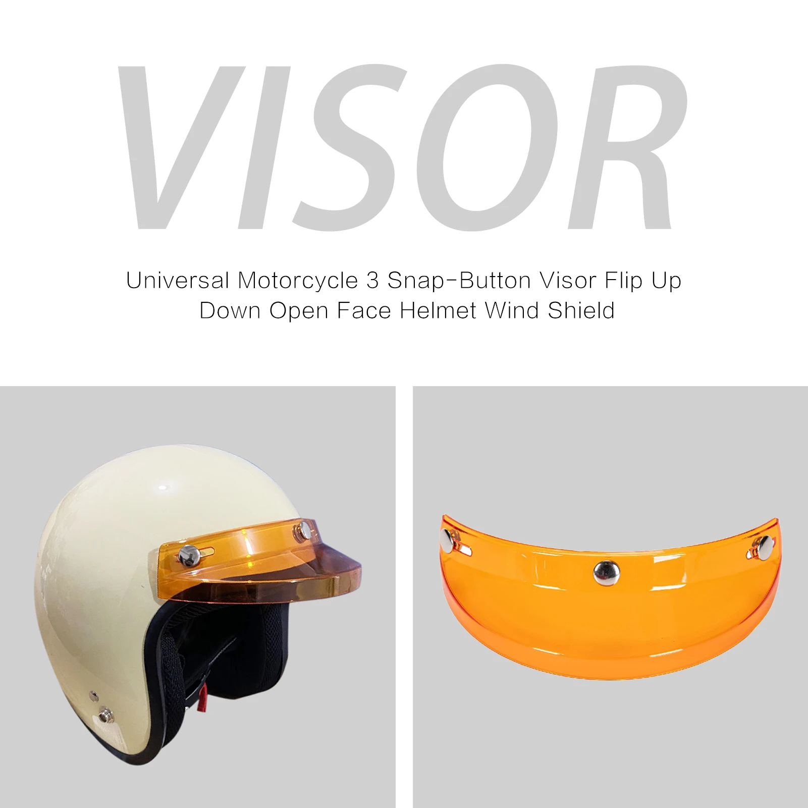 Motorcycle 3 Snap-Button Visor Flip Up Down Open Face Helmet Wind Shield Universal