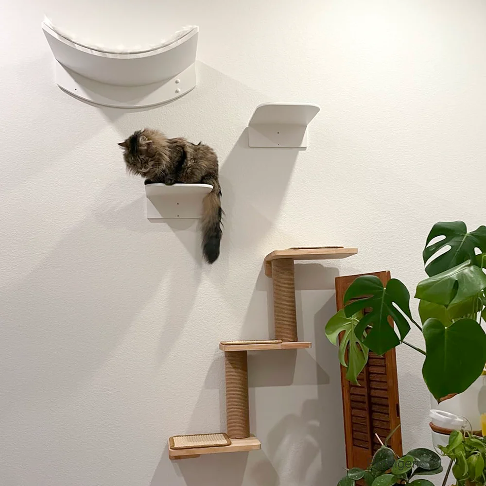 

Cat Climbing Shelves Wall Mounted Cat Hammock 115cm Cat Bridge with Big Platform Z-type Cat Passage Step Stairway For Cat Kitten