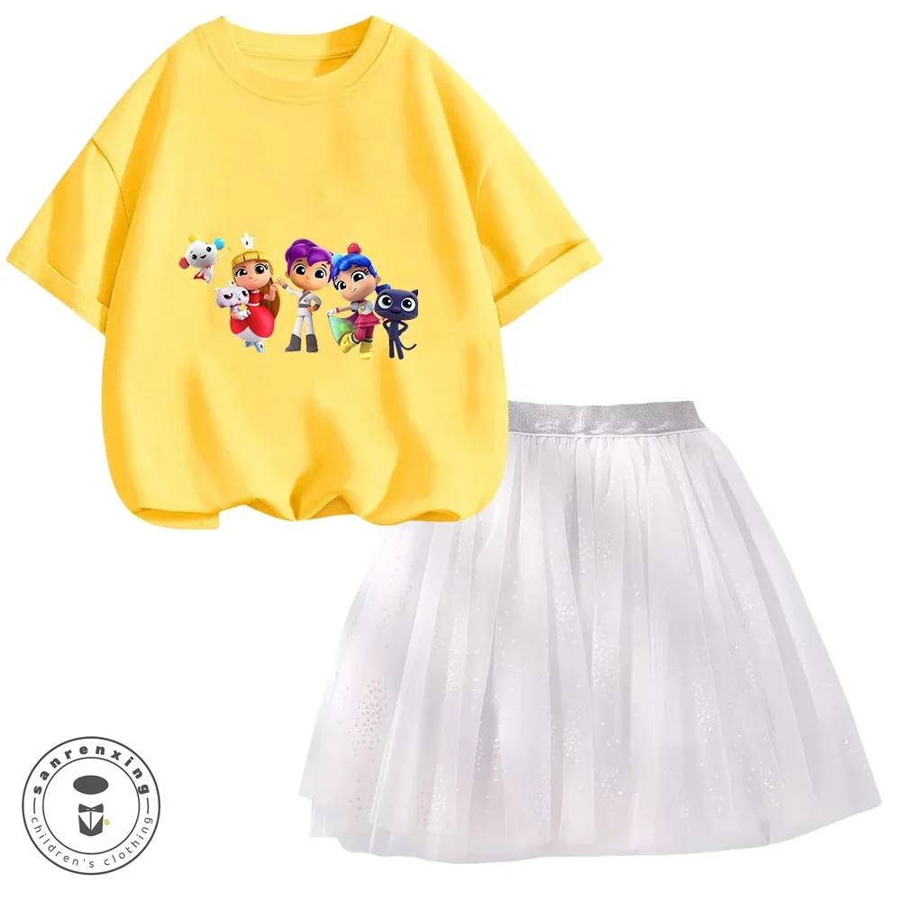 

True and The Rainbow KingdomGirl T-shirt+Short Skirt Set Kawaii Anime Figures Dress Slimming Trendy Folding Skirt Children