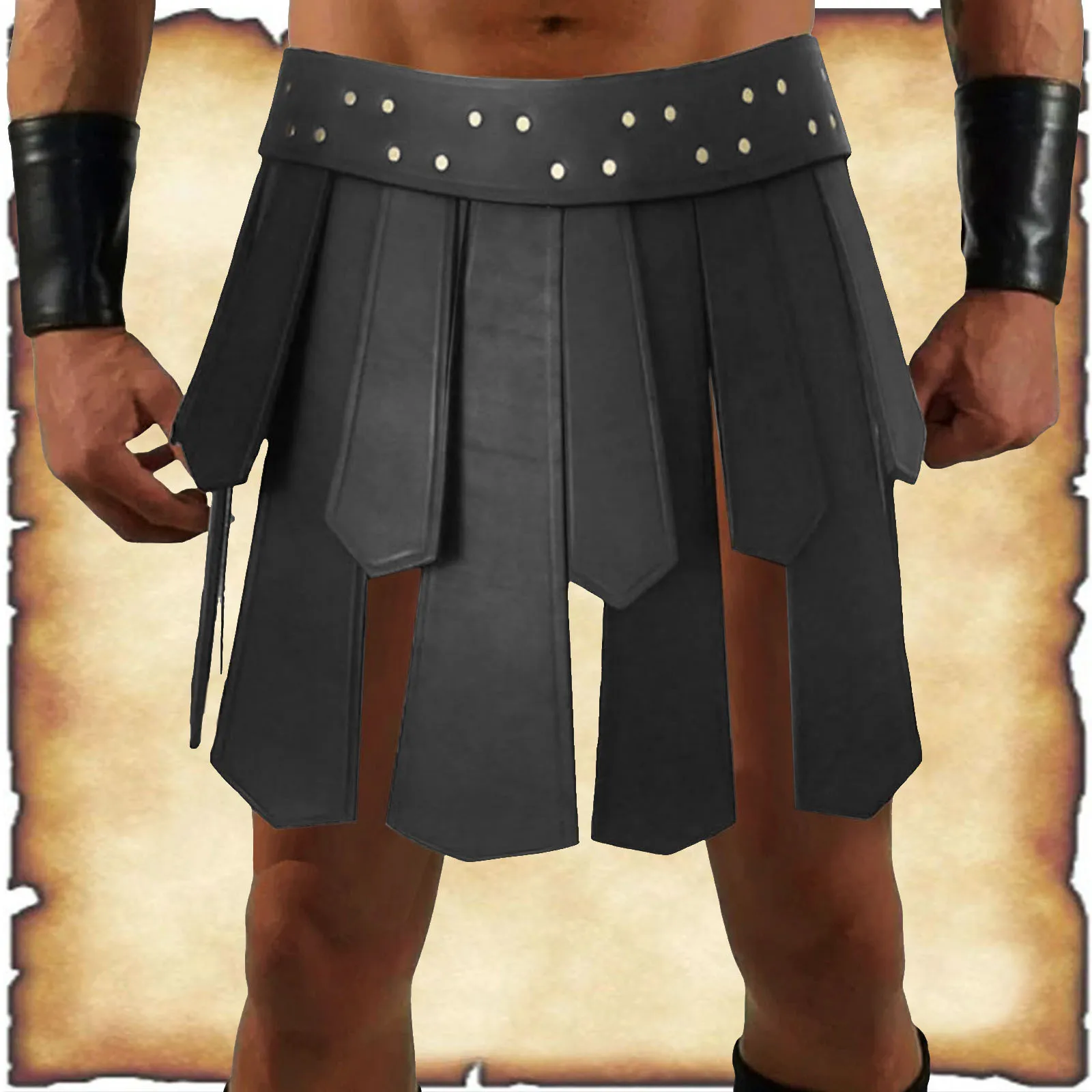 Men's Roman Gladiator Skirt PU Texture Waist Protector Classical Apron Drama Stage Performance COSPLAY Props Waist Adjustable