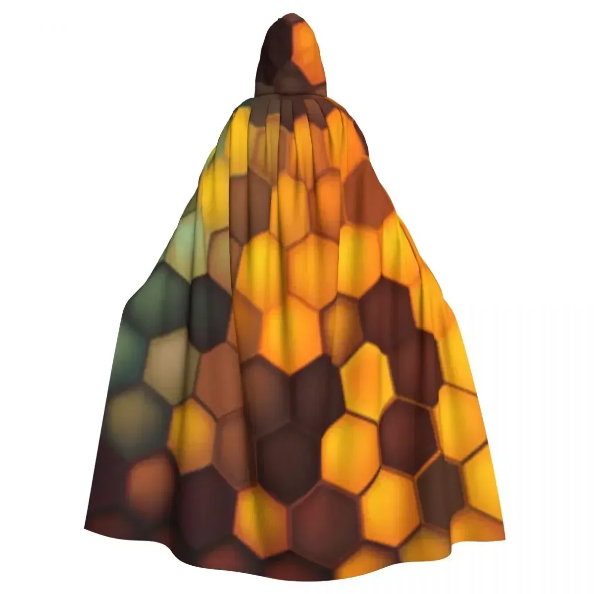 Adult Halloween Abstract Octagon Honeycomb Cloak Cape Hooded Medieval Costume Full Length Dress Coat